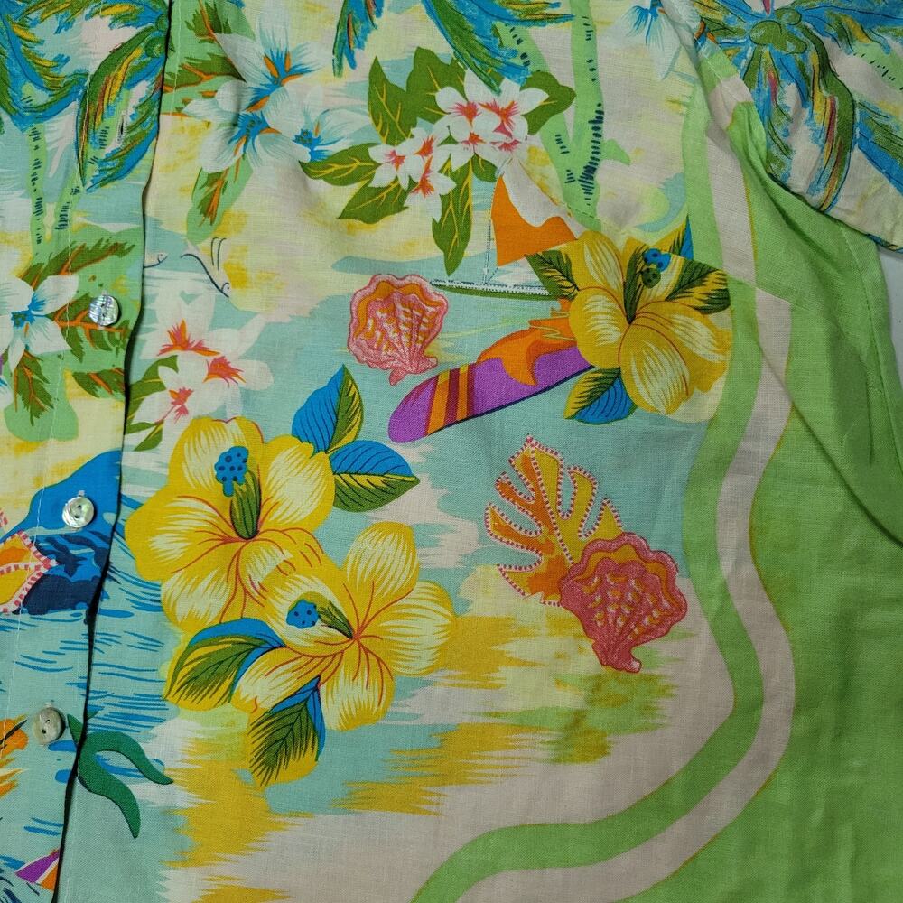 CYNTHIA ROWLEY Women's Linen Rayon 3/4 Sleeve Blouse Floral Beach Aloha Sze 1X - Picture 2 of 7